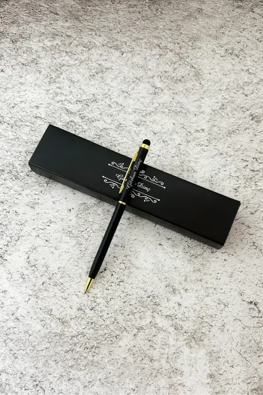 Personalized thin design boxed ballpoint pen (black-gold) - 4