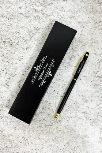 Personalized thin design boxed ballpoint pen (black-gold) - 5