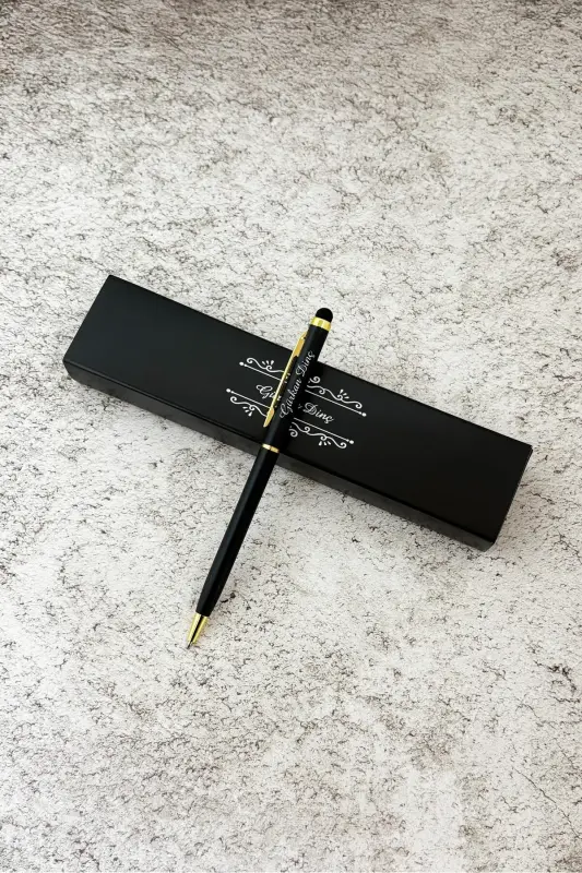 Personalized thin design boxed ballpoint pen (black-gold) - 4