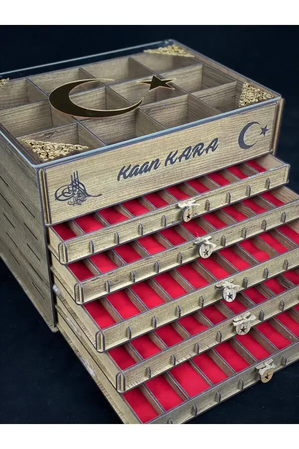 Персонализированная деревянная коробка для коллекции чёток и часов (50 чёток, 12 часов). - 8