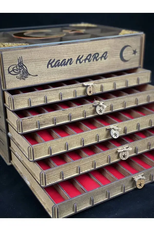 Персонализированная деревянная коробка для коллекции чёток и часов (50 чёток, 12 часов). - 9