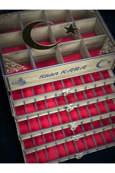 Персонализированная деревянная коробка для коллекции чёток и часов (50 чёток, 12 часов). - 5