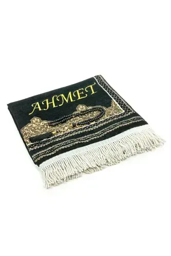 Персонализированный вышитый шенилловый подарочный именной молитвенный коврик, черный-черный - 3