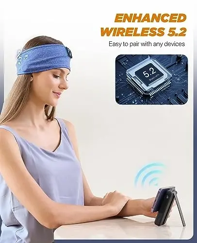 Perytong Bluetooth Headband Headphones, Yonboshlab uxlaydiganlar uchun Bluetooth naushniklari - Yostiqli naushnik, Yupqa dinamikli mikrofon, Qo'lsiz sovg'a ayollar va erkaklar uchun - 3