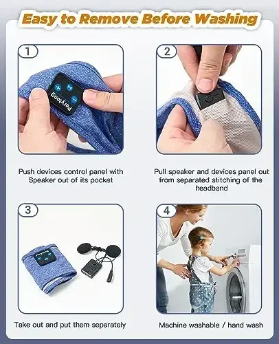 Perytong Bluetooth Headband Headphones, Yonboshlab uxlaydiganlar uchun Bluetooth naushniklari - Yostiqli naushnik, Yupqa dinamikli mikrofon, Qo'lsiz sovg'a ayollar va erkaklar uchun - 6