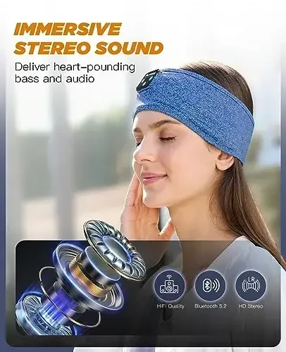 Perytong Bluetooth Headband Headphones, Sleep Headphones Bluetooth for Side Sleepers - Sleeping Headband with Thin Speaker Microphone Handsfree Gift Ideas for Women Men - 2