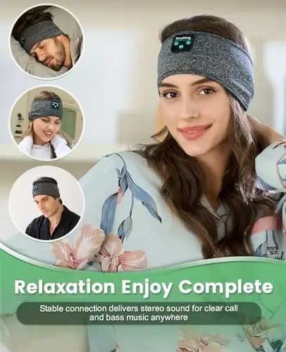 Perytong Sleep Headband - Yonboshlab uxlaydiganlar uchun Bluetooth uxlash naushniklari - Yupqa dinamikli mikrofonli qulay bosh bandi bilan uxlash uchun naushniklar Ayollar erkaklar uchun sovg'a g'oyalari - 5
