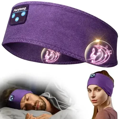 Perytong Sleep Headphones Bluetooth Headband - Yoga, Unisex, with Immersive Stereo Sound, 10 Hours Battery, Comfy Headband Material - 1