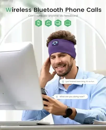 Perytong Sleep Headphones Bluetooth Headband - Yoga, Unisex, with Immersive Stereo Sound, 10 Hours Battery, Comfy Headband Material - 2