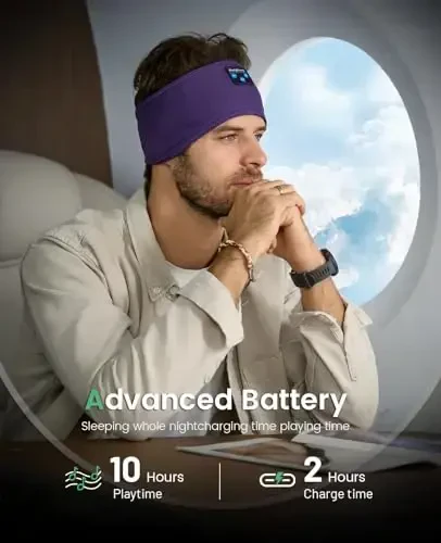Perytong Sleep Headphones Bluetooth Headband - Yoga, Unisex, with Immersive Stereo Sound, 10 Hours Battery, Comfy Headband Material - 6