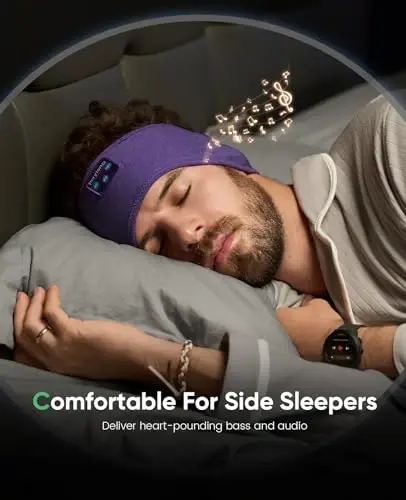 Perytong Sleep Headphones Bluetooth Headband - Yoga, Unisex, with Immersive Stereo Sound, 10 Hours Battery, Comfy Headband Material - 3