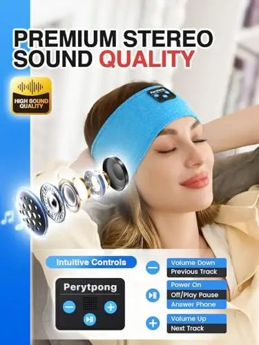 Perytong Sleep Headphones Wireless, Bluetooth Sports Headband Headphones with Ultra-Thin HD Stereo Speakers Perfect for Sleeping,Workout,Jogging,Yoga,Insomnia, Air Travel, Meditation (Azure) - 4