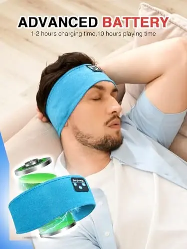 Perytong Sleep Headphones Wireless, Bluetooth Sports Headband Headphones with Ultra-Thin HD Stereo Speakers Perfect for Sleeping,Workout,Jogging,Yoga,Insomnia, Air Travel, Meditation (Azure) - 5