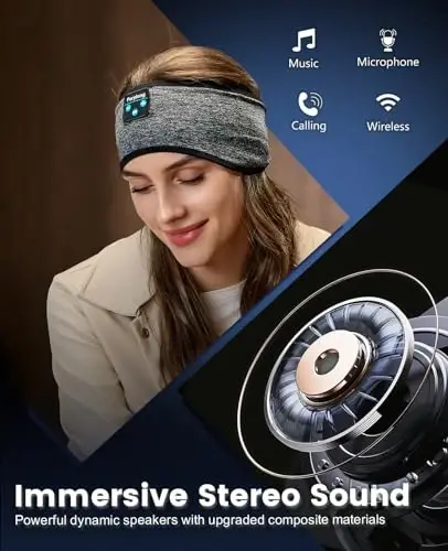 Perytong Sleep Headphones Wireless, Bluetooth Sports Headband Headphones with Ultra-Thin HD Stereo Speakers Perfect for Sleeping,Workout,Jogging,Yoga,Insomnia, Air Travel, Meditation (BlackGrey) - 4