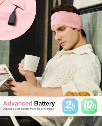 Perytong Sleep Headphones Wireless, Bluetooth Sports Headband Headphones with Ultra-Thin HD Stereo Speakers Perfect for Sleeping,Workout,Jogging,Yoga,Insomnia, Air Travel, Meditation (Bright Pink) - 6