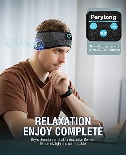 Perytong Sleep Headphones, Wireless Headphones Bluetooth Headband, Sleeping Earphones for Side Sleeper, Elastic Music Sleep Headband, ASMR Wireless Eye Mask Tech Gadgets Gifts for Men Women - 5