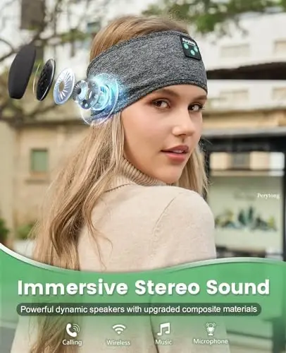Perytong Sleep Headband - Bluetooth Sleeping Headphones for Side Sleepers - Headphones for Sleeping Comfortable Headband with Thin Speaker Microphone Gift Ideas for Women Men - 4