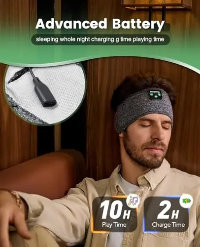 Perytong Sleep Headband - Bluetooth Sleeping Headphones for Side Sleepers - Headphones for Sleeping Comfortable Headband with Thin Speaker Microphone Gift Ideas for Women Men - 6
