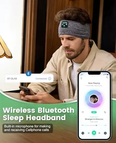 Perytong Sleep Headband - Bluetooth Sleeping Headphones for Side Sleepers - Headphones for Sleeping Comfortable Headband with Thin Speaker Microphone Gift Ideas for Women Men - 7