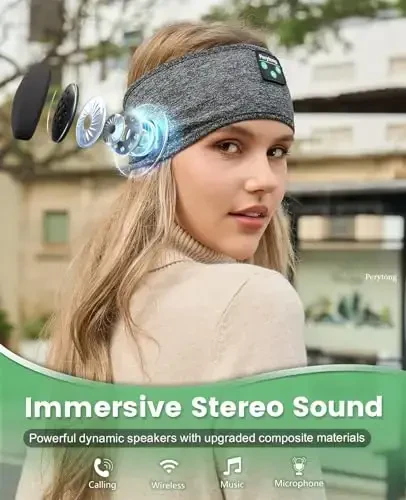 Perytong Uyku Bandı - Yan Yatanlar için Bluetooth Uyku Kulaklıkları - Uyku için Kulaklıklar İnce Hoparlörlü Rahat Kafa Bandı Mikrofon Kadın Erkek için Hediye Fikirleri - 4