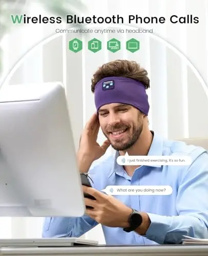 Perytong Sleep Headphones Bluetooth Headband - Yoga, Unisex, with Immersive Stereo Sound, 10 Hours Battery, Comfy Headband Material - 2