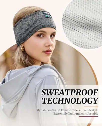 Perytong Sleep Headphones Wireless, Bluetooth Sports Headband Headphones with Ultra-Thin HD Stereo Speakers Perfect for Sleeping,Workout,Jogging,Yoga,Insomnia, Air Travel, Meditation (Grey) - 1
