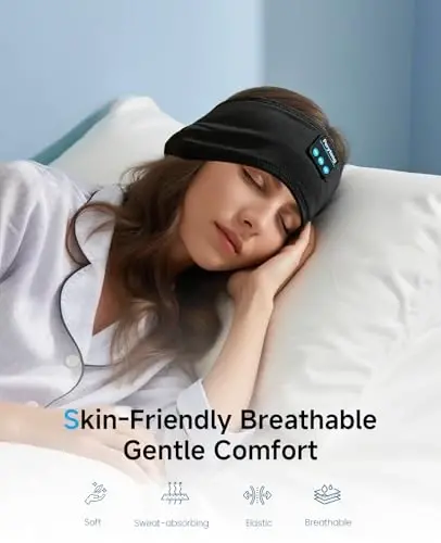 Perytong Sleep Headphones Wireless, Bluetooth Sports Headband Headphones with Ultra-Thin HD Stereo Speakers Perfect for Sleeping,Workout,Jogging,Yoga,Insomnia, Air Travel, Meditation (Black) - 4