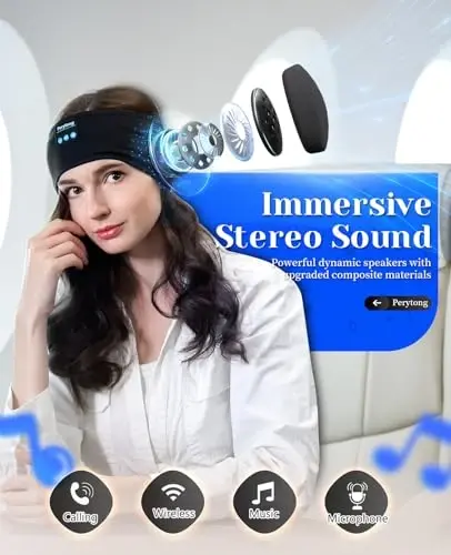 Perytong Sleep Headphones Wireless, Bluetooth Sports Headband Headphones with Ultra-Thin HD Stereo Speakers, Unisex, Perfect for Sleeping,Workout,Jogging,Yoga,Insomnia, Air Travel, Meditation - 2