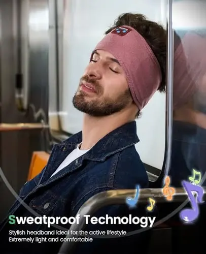 Perytong Sleep Headphones Wireless, Bluetooth Sports Headband Headphones with Ultra-Thin HD Stereo Speakers Perfect for Sleeping,Workout,Jogging,Yoga,Insomnia, Air Travel, Meditation (Brick-Red) - 3