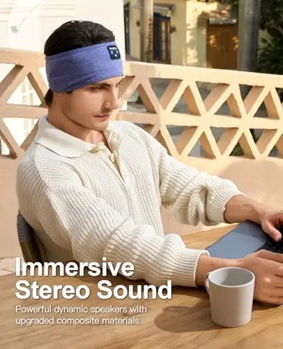 Perytong Sleep Headphones Wireless, Bluetooth Sports Headband Headphones with Ultra-Thin HD Stereo Speakers Perfect for Sleeping,Workout,Jogging,Yoga,Insomnia, Air Travel, Meditation (SkyBlue) - 4