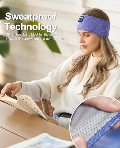 Perytong Sleep Headphones, Bluetooth Sports Headband Headphones with Ultra-Thin HD Stereo Speakers Perfect for Sleeping,Workout,Jogging,Yoga,Insomnia, Air Travel, Meditation - 2