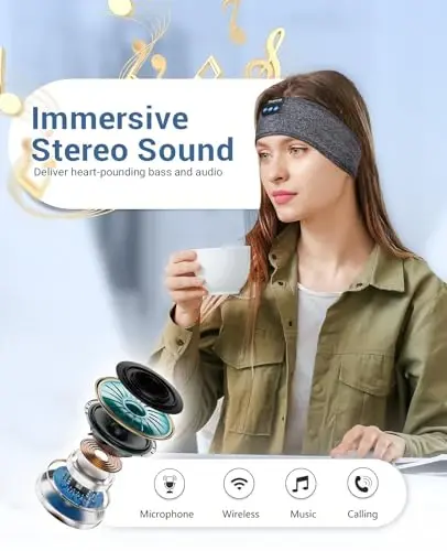Perytong Uyqu Eshitish vositasi Bluetooth bosh tasmasi, sport simsiz quloqchinlari Musiqa bilan uxlaydigan quloqchinlar HD Stereo dinamik bilan Ona Ayollar Erkaklar O'smirlar Yugurish Salqin Gadjetlar Noyob Sovg'alar - 4