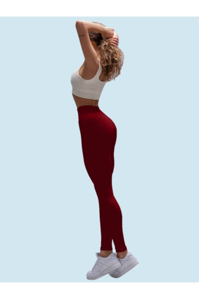 Pescia Knit Fabric Shaping High Waist Ribbed Leggings Burgundy - 6