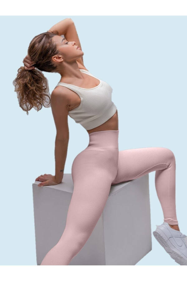 Pescia Knit Fabric Shaping High Waist Ribbed Leggings Light Pink - 1