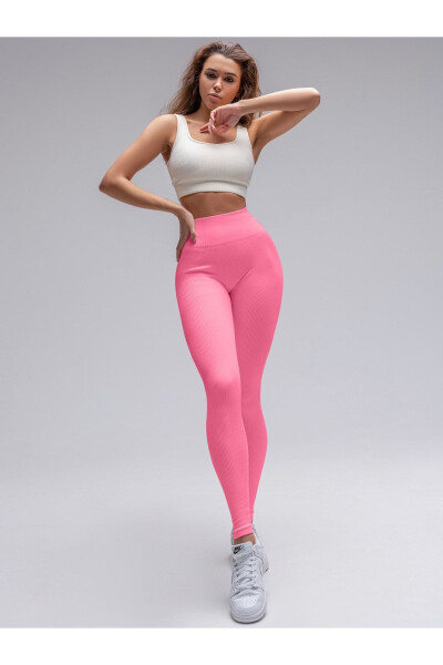 Pescia Knit Fabric Shaping High Waist Ribbed Leggings Sugar Pink - 2