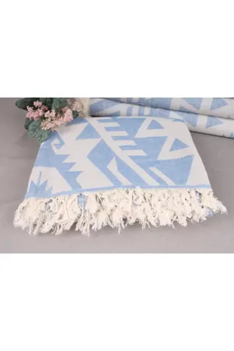 Peshtemal Light Blue 100x190 Cm Cotton Peshtemal Sunbed Peshtemal Sauna Peshtemal - Light Blue - 3