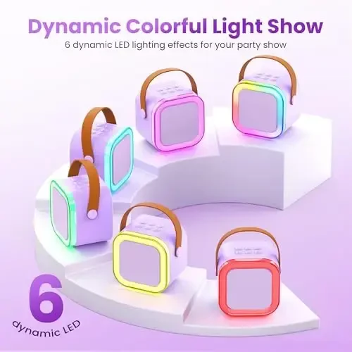 Peski Karaoke Player, Machine for Kids Adults, Portable Bluetooth Mini Karaoke Microphone Singing Speaker with 2 Wireless Mic, for All Smartphones,Birthday, Family,Home Party(Purple) - 2