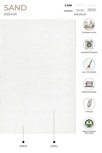 Песок Крем Экрю Складной Легко Очищаемый Ковер 65544a-Крем Экрю - KOZA HALI (1)