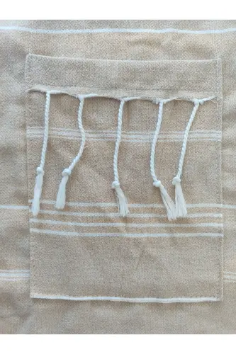 Pestemal Bathrobe, Beige, Nuray Pattern, 100% Cotton-Beige - PEŞTANOZ (1)