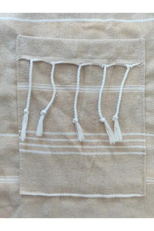 Pestemal Bathrobe, Beige, Nuray Pattern, 100% Cotton-Beige - 2