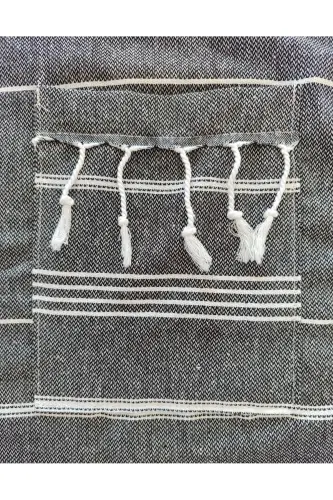 Pestemal Bathrobe Black Nuray Pattern 100% Cotton-Black - PEŞTANOZ (1)