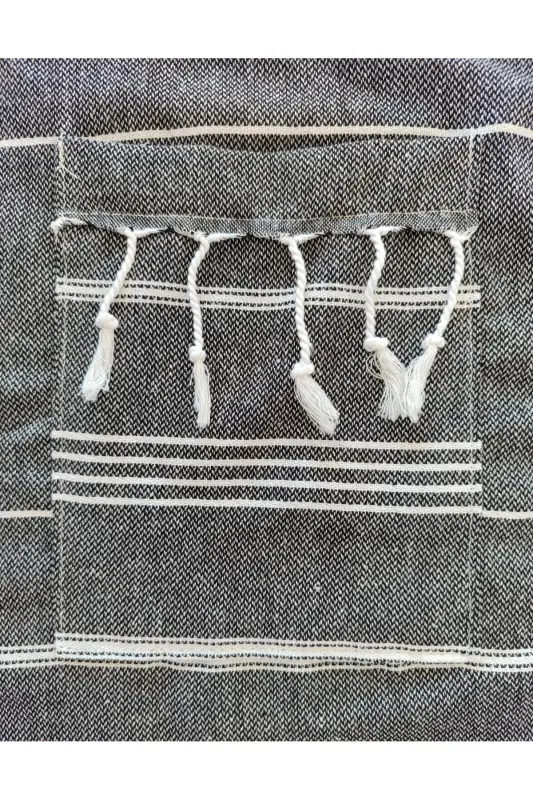 Pestemal Bathrobe Black Nuray Pattern 100% Cotton-Black - 2