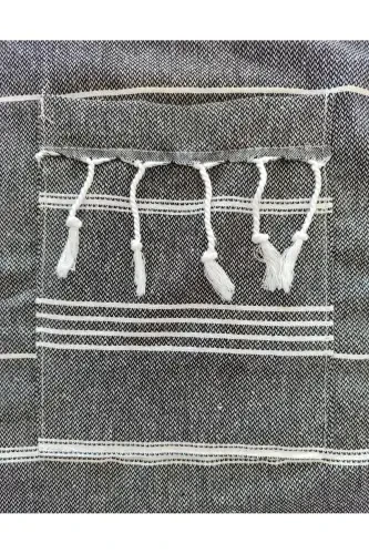 Pestemal Bathrobe Black Nuray Pattern 100% Cotton-Black - PEŞTANOZ (1)