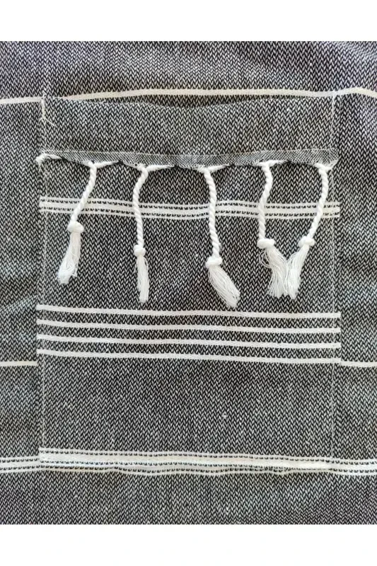 Pestemal Bathrobe Black Nuray Pattern 100% Cotton-Black - 2