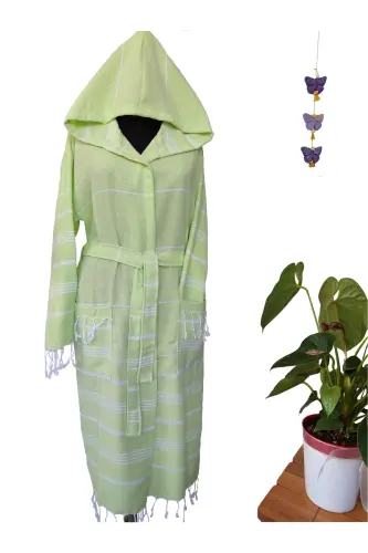 Pestemal Bathrobe, Pistachio Green, Nuray Pattern, 100% Cotton-Pistachio Green - 4