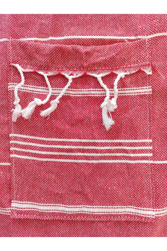 Pestemal Bathrobe, Red, Nuray Pattern, %100 Cotton-Red - 2