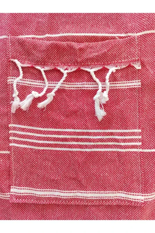 Pestemal Bathrobe, Red, Nuray Pattern, %100 Cotton-Red - 2