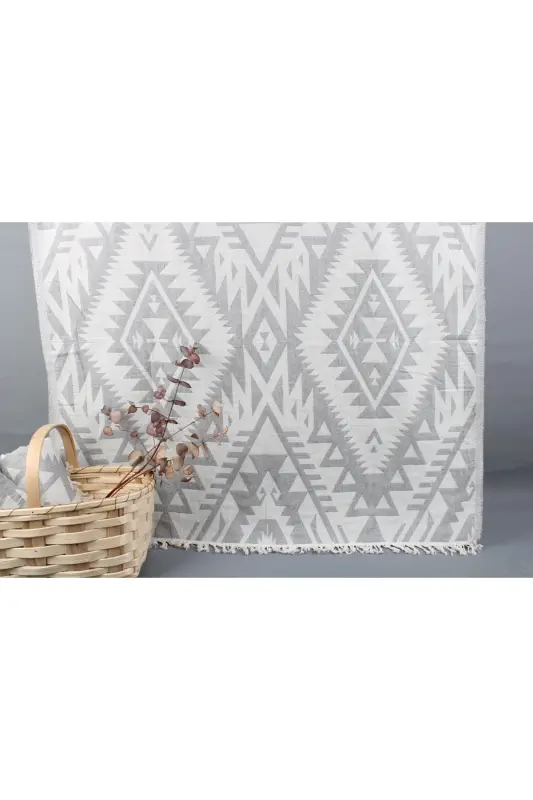 Pestemal Light Gray Pestemal 100x190 Cm Cotton Pestemal Gift Pestemal for Daily Use Turkish Bath Pestemal - Light Gray - 6