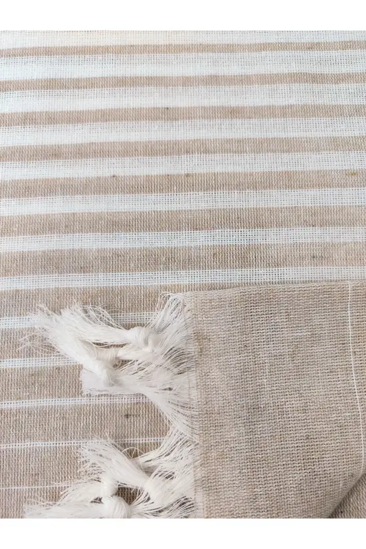 Pestemal Regenerated Cotton 100x170 Shaded Model Milky Coffee Beach Towel-Milky Coffee - 4