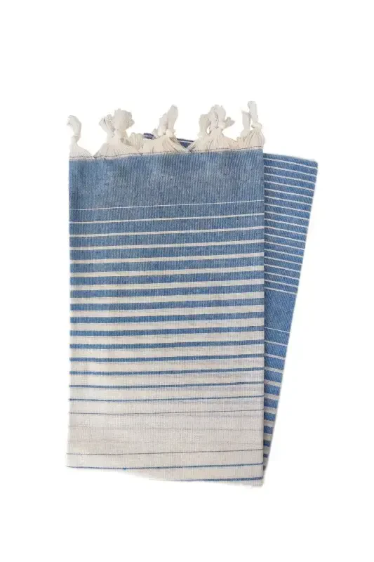 Pestemal, Regenerated Cotton 100x170 Shaded Model, Sax Blue, Beach Towel, Bath Towel-Sax Blue - 1